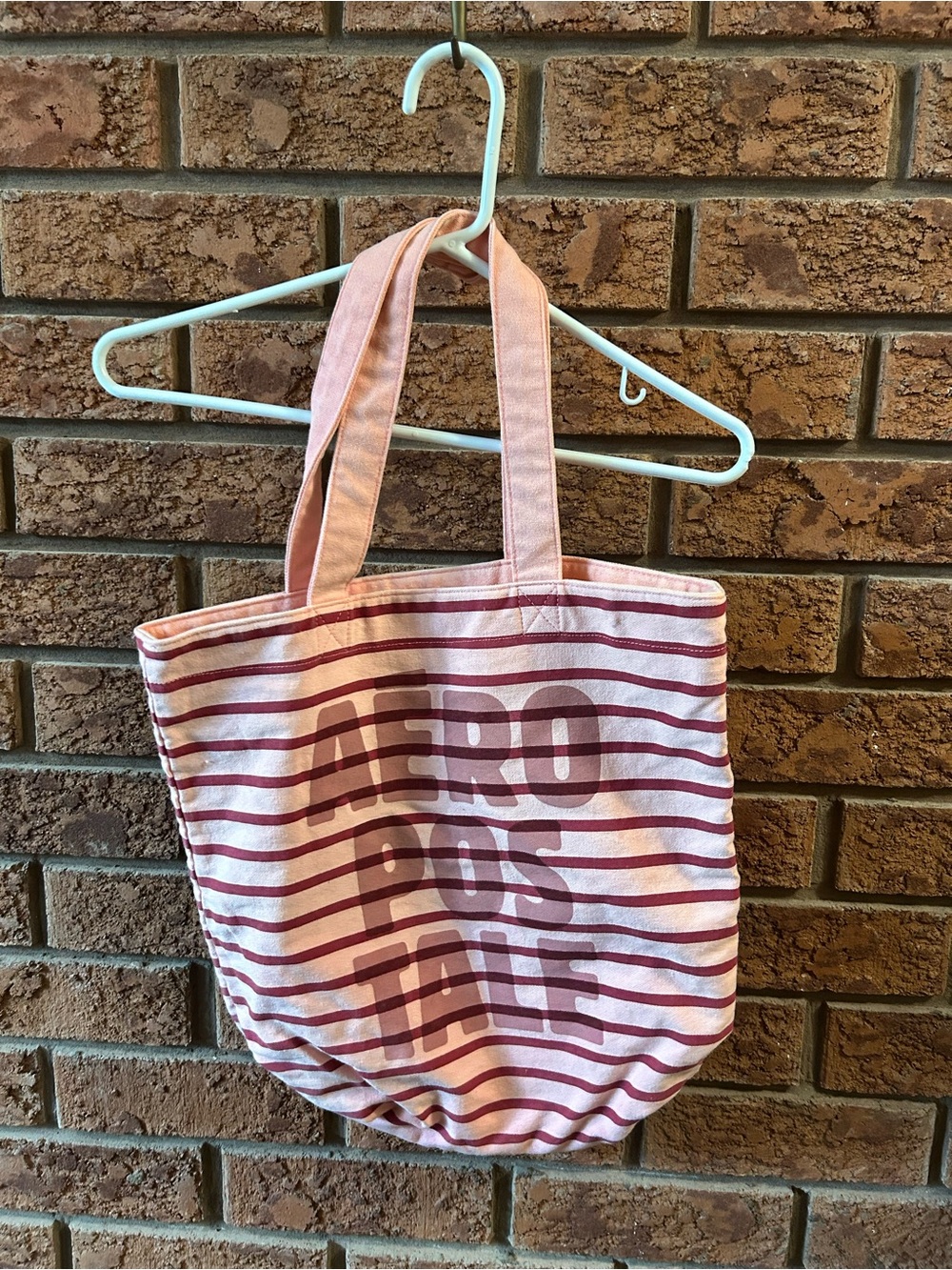 Aeropostale Pink and Maroon Striped Canvas Tote